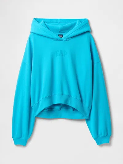 Gap Vintage Soft Arch Logo Cropped Hoodie In Cyan Blue