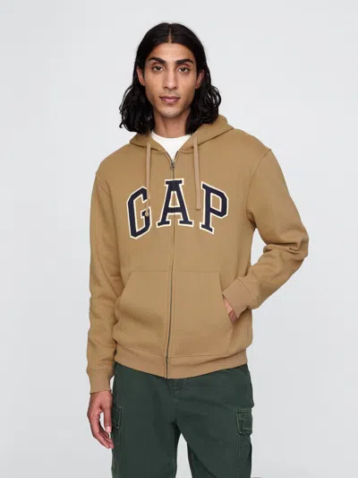 Gap Vintage Soft Arch Logo Full-zip Hoodie In Perfect Khaki