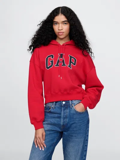 Gap Vintage Soft Cropped Hoodie In Modern Red Logo