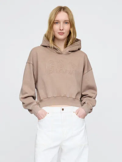 Gap Vintage Soft Cropped Logo Hoodie In Mountain Trail Brown