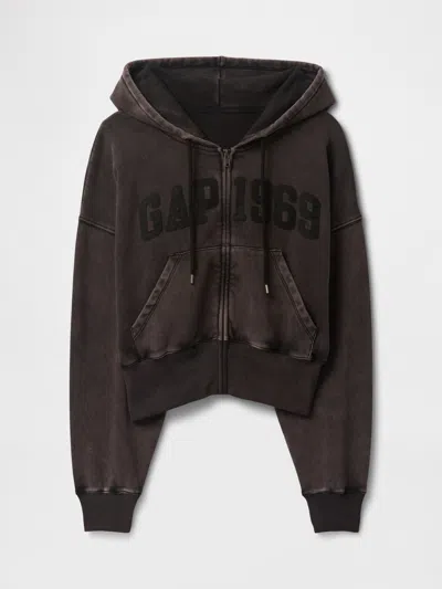 Gap Vintage Soft Full-zip Wedge Hoodie In Moonless Black Night Logo