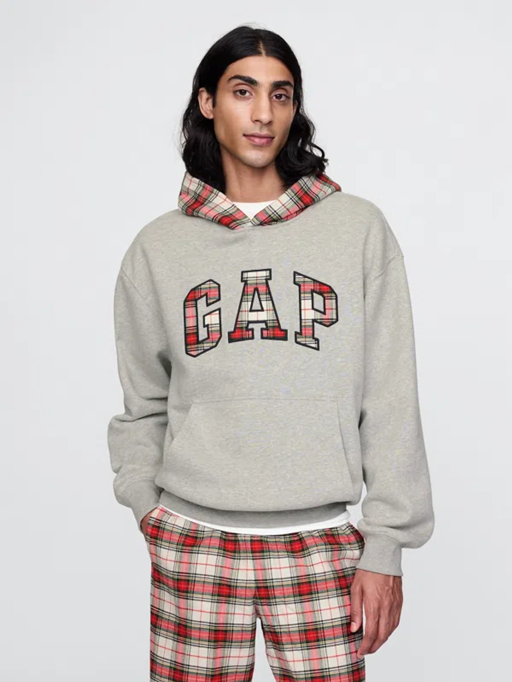 Gap Vintage Soft Striped Logo Hoodie In Red White Tartan Plaid