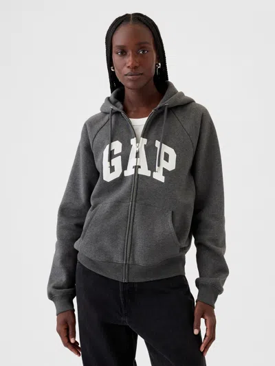 Gap Vintage Soft Zip Hoodie In Charcoal Grey Logo