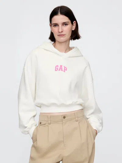 Gap Vintagesoft Arch Logo Cropped Hoodie In New Off White Logo