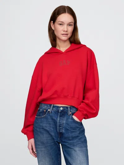 Gap Vintagesoft Arch Logo Cropped Hoodie In Tomato Sauce Red