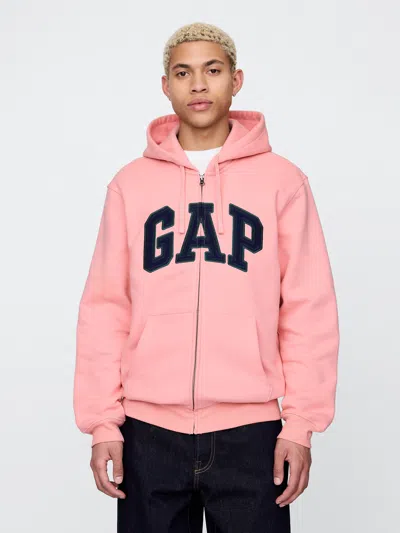 Gap Vintagesoft Arch Logo Full-zip Hoodie In New Cottage Pink