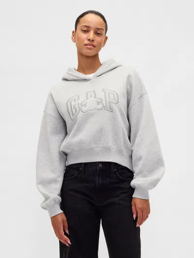 Gap Vintagesoft Brannan Bear Logo Crop Hoodie In Gray