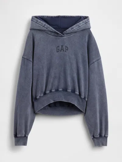 Gap Vintagesoft Crop Logo Hoodie In Blue