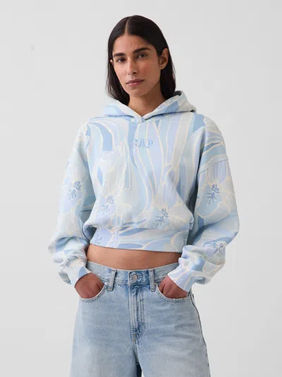 Gap Vintagesoft Crop Logo Hoodie In Blue