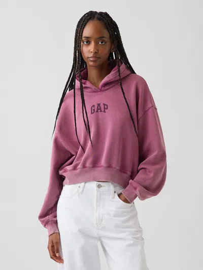 Gap Vintagesoft Crop Logo Hoodie In Dahlia Pink