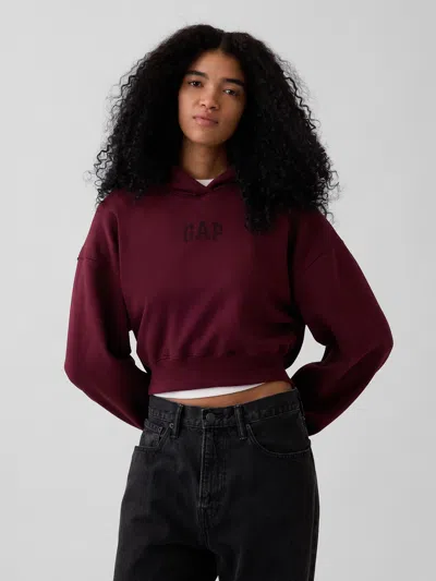 Gap Vintagesoft Crop Logo Hoodie In Purple Burgundy
