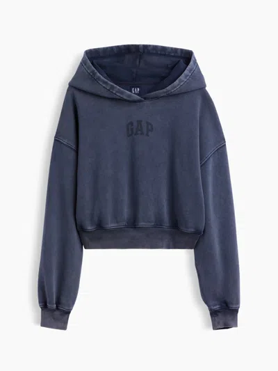 Gap Vintagesoft Crop Logo Hoodie In Tapestry Navy Blue Wash