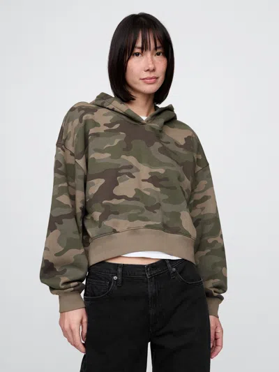 Gap Vintagesoft Cropped Camo Hoodie In Green Camo