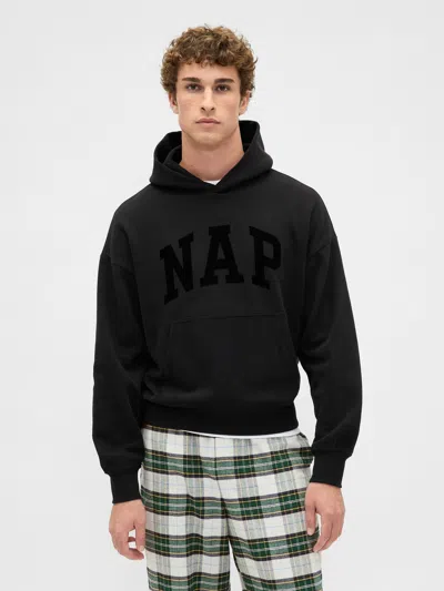 Gap Vintagesoft Heavyweight Nap Logo Hoodie In Black