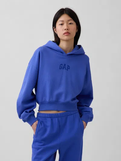 Gap Vintagesoft Oversized Crop Logo Hoodie In Blue