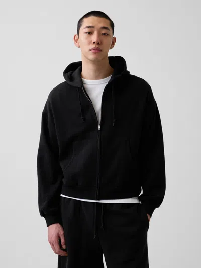 Gap Vintagesoft Oversized Crop Zip Hoodie In Black