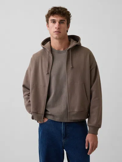 Gap Vintagesoft Oversized Crop Zip Hoodie In Brown
