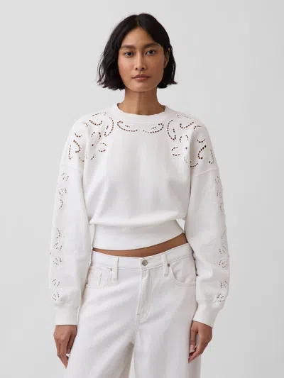 Gap Vintagesoft Oversized Eyelet Crop Sweatshirt In White