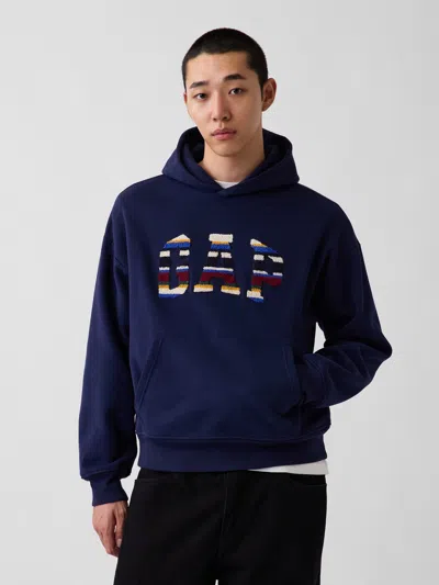 Gap Vintagesoft Oversized Happy Stripe Logo Hoodie In Blue