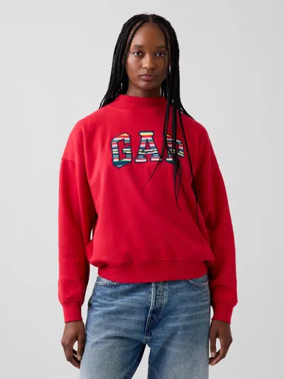Gap Vintagesoft Oversized Happy Stripe Logo Mockneck Sweatshirt In Orange