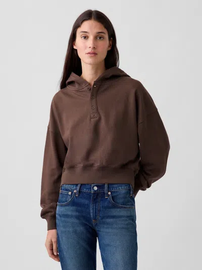 Gap Vintagesoft Oversized Henley Hoodie In Cool Brown