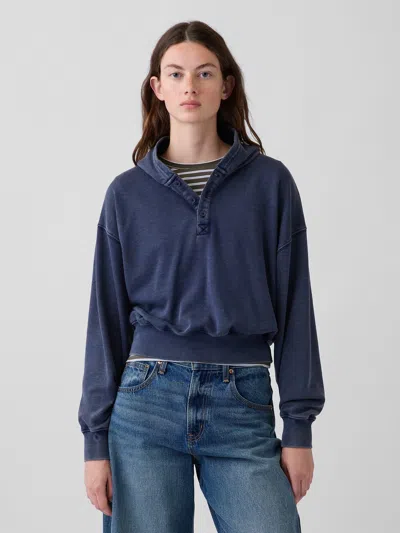 Gap Vintagesoft Oversized Henley Hoodie In Tapestry Navy Blue Wash