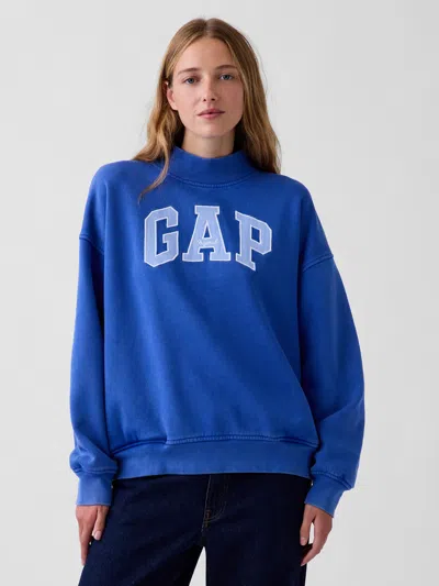 Gap Vintagesoft Oversized Mockneck Logo Sweatshirt In Blue
