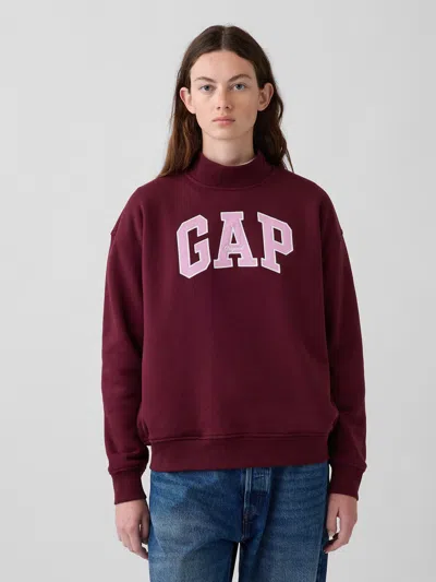 Gap Vintagesoft Oversized Mockneck Logo Sweatshirt In Purple Burgundy