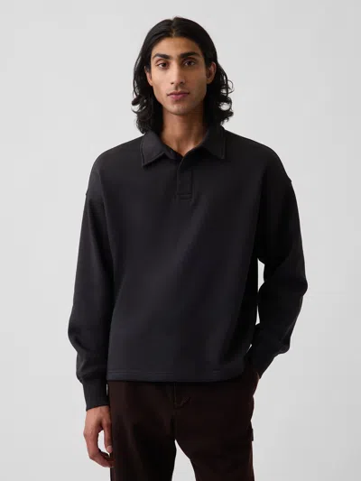 Gap Vintagesoft Oversized Polo Shirt Sweatshirt In Moonless Black Night