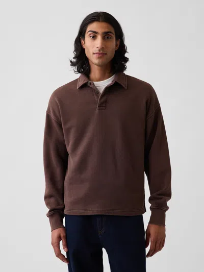 Gap Vintagesoft Oversized Polo Shirt Sweatshirt In Terra Brown
