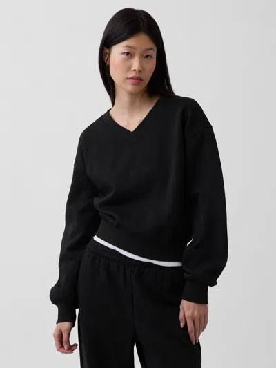 Gap Vintagesoft Oversized V-neck Sweatshirt In Black
