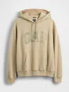 Gap Vintagesoft Plaid Arch Logo Hoodie In Iconic Khaki