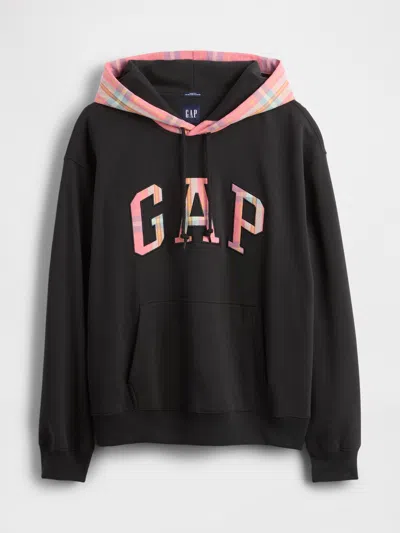 Gap Vintagesoft Plaid Arch Logo Hoodie In Moonless Night
