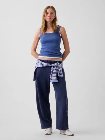 Gap Vintagesoft Terry Barrel Sweatpants In Tapestry Navy Blue Wash