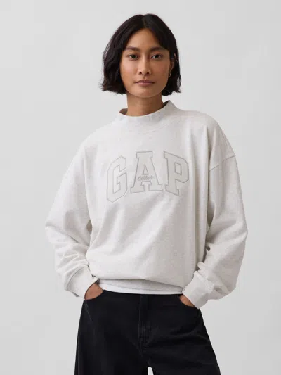 Gap Vintagesoft Terry Oversized Mockneck Logo Sweatshirt In Pale Heather Grey