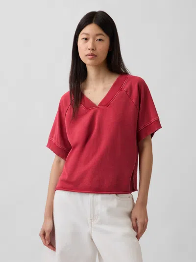 Gap Vintagesoft Terry Oversized V-neck Sweatshirt In Burgundy