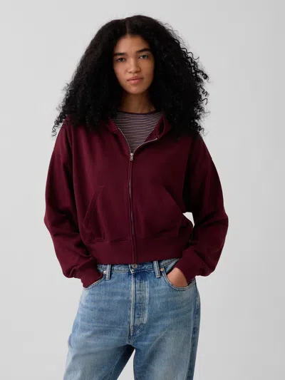 Gap Vintagesoft Terry Oversized Wedge Zip Hoodie In Purple Burgundy
