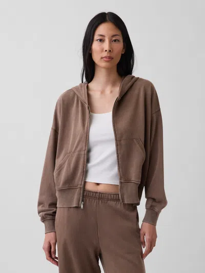 Gap Vintagesoft Terry Zip Hoodie In Brown