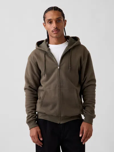 Gap Vintagesoft Waffle-lined Zip Hoodie In Brown