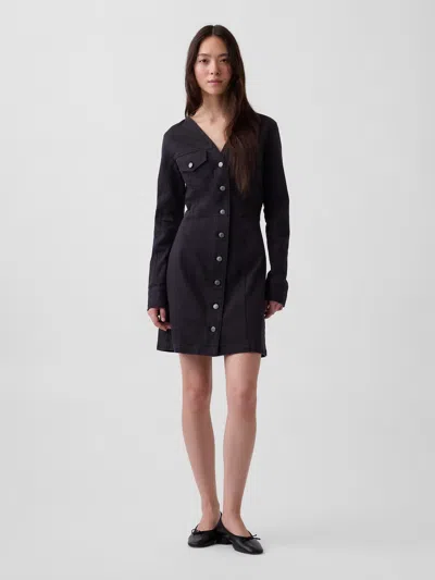 Gap V-neck Button-front Mini Dress In Black