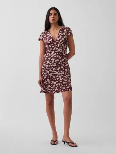 Gap V-neck Print Mini Dress In Brown