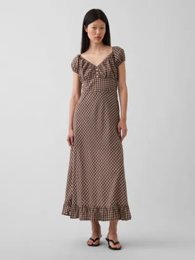 Gap V-neck Ruffle Hem Maxi Dress In Brown