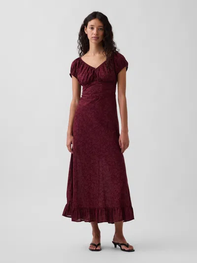 Gap V-neck Ruffle Hem Maxi Dress In Burgundy Red Floral
