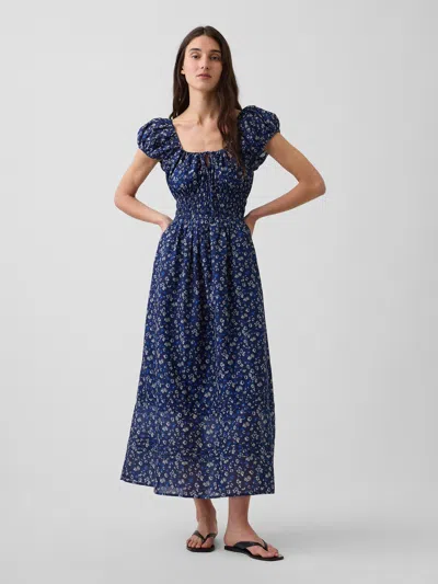 Gap Voile Smocked Waist Maxi Dress In Tonal Blue Floral