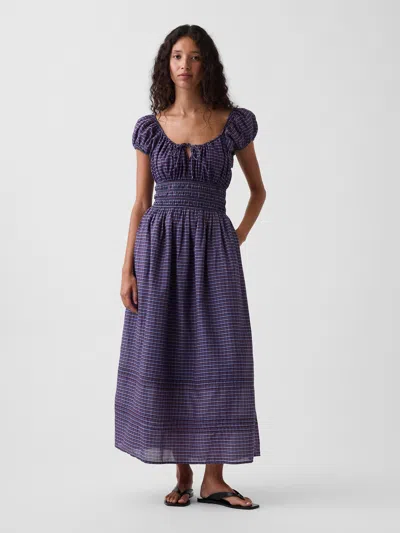 Gap Voile Smocked-waist Maxi Dress In Navy Blue Plaid