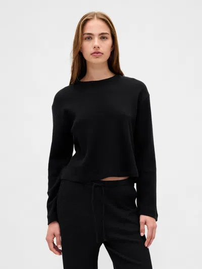 Gap Waffle Crop Pj Top In Black
