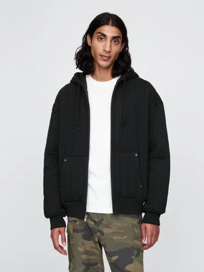 Gap Waffle-lined Quilted Zip Hoodie In Black