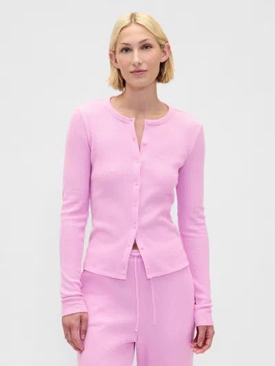 Gap Waffle Pj Cardigan In Pink