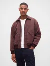 Gap Washed Twill Bomber Jacket In Burgundy