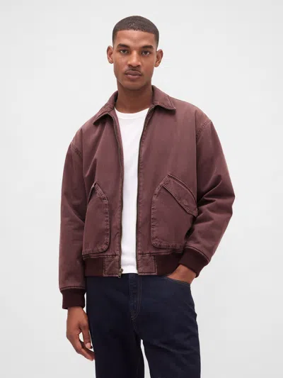 Gap Washed Twill Bomber Jacket In Burgundy